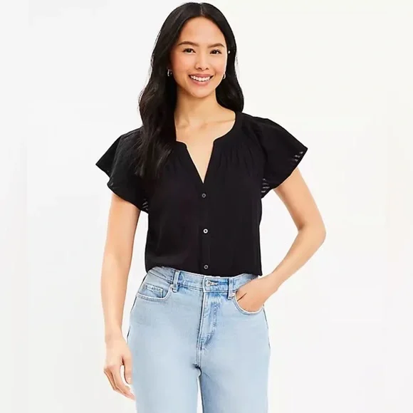 LOFT Flutter Sleeve Button Top Womens Size Large - Picture 1 of 5